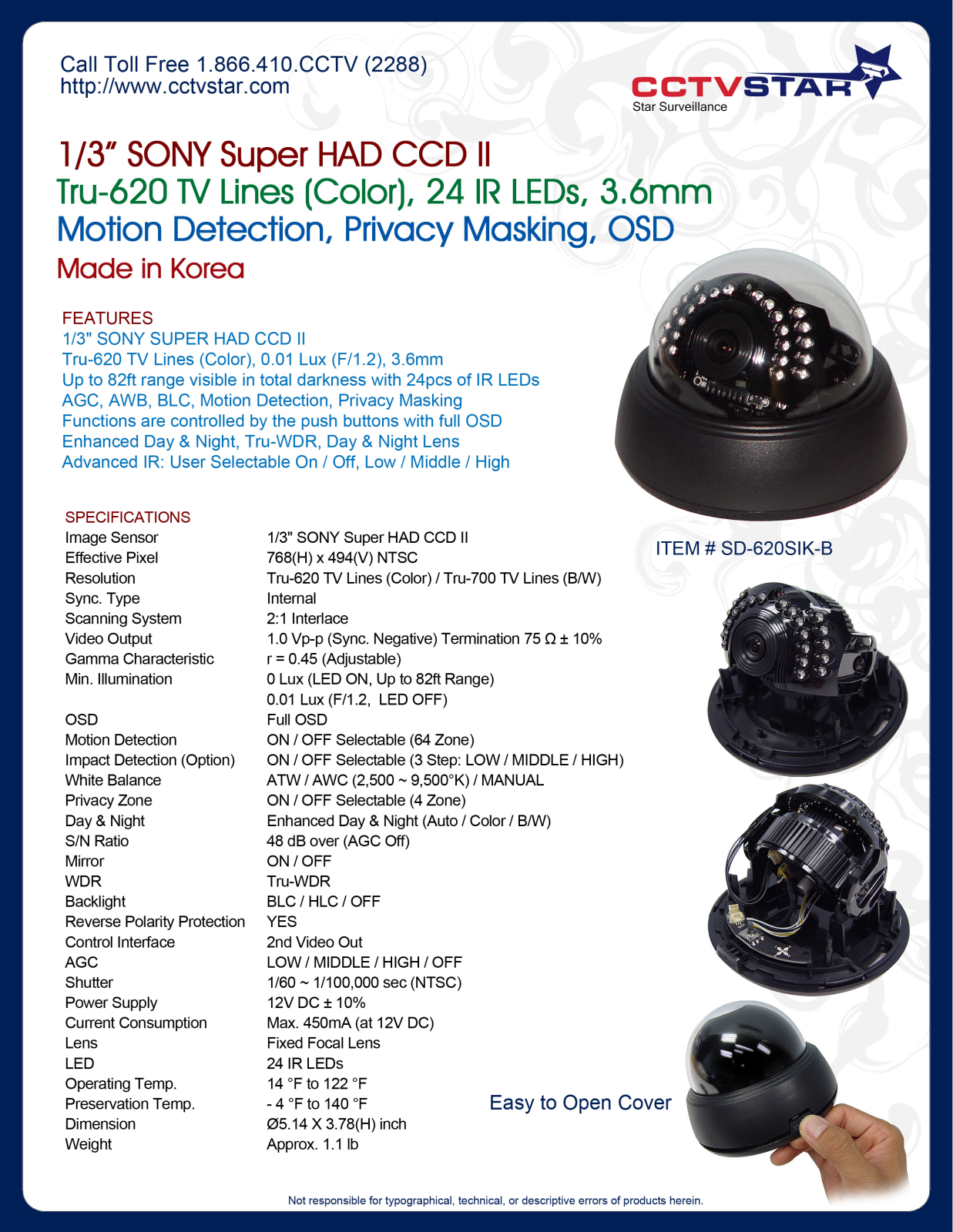 CCTV Star SD-620SIKB Specsheet - ManualMachine.com