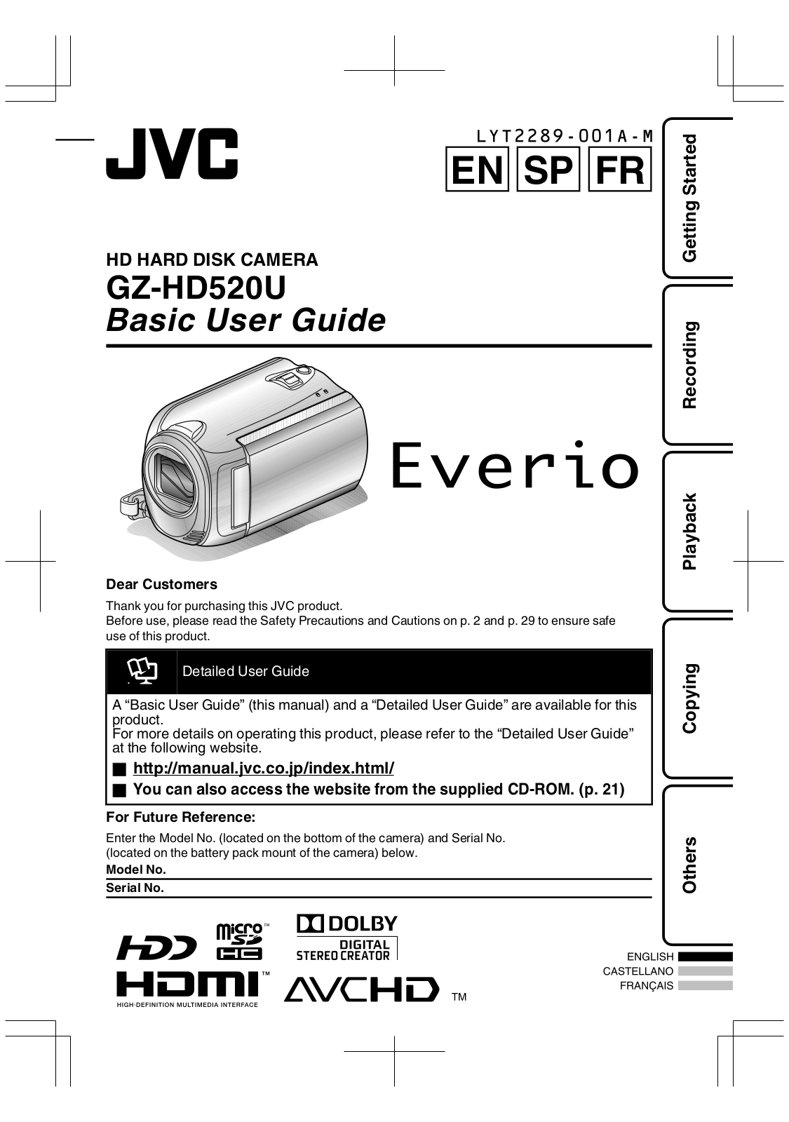 JVC GZ-HD520 User Guide