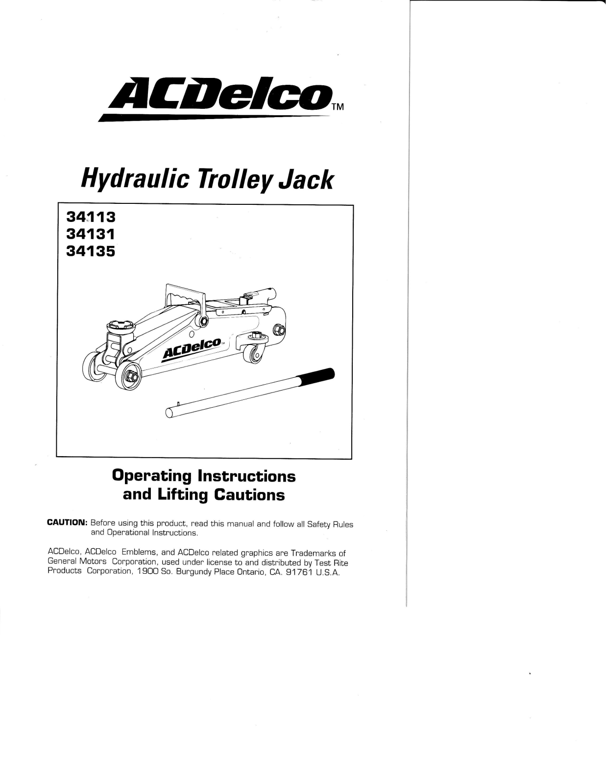 ACDelco 34113, 34131, 34135 Operating lnstructions - ManualMachine.com