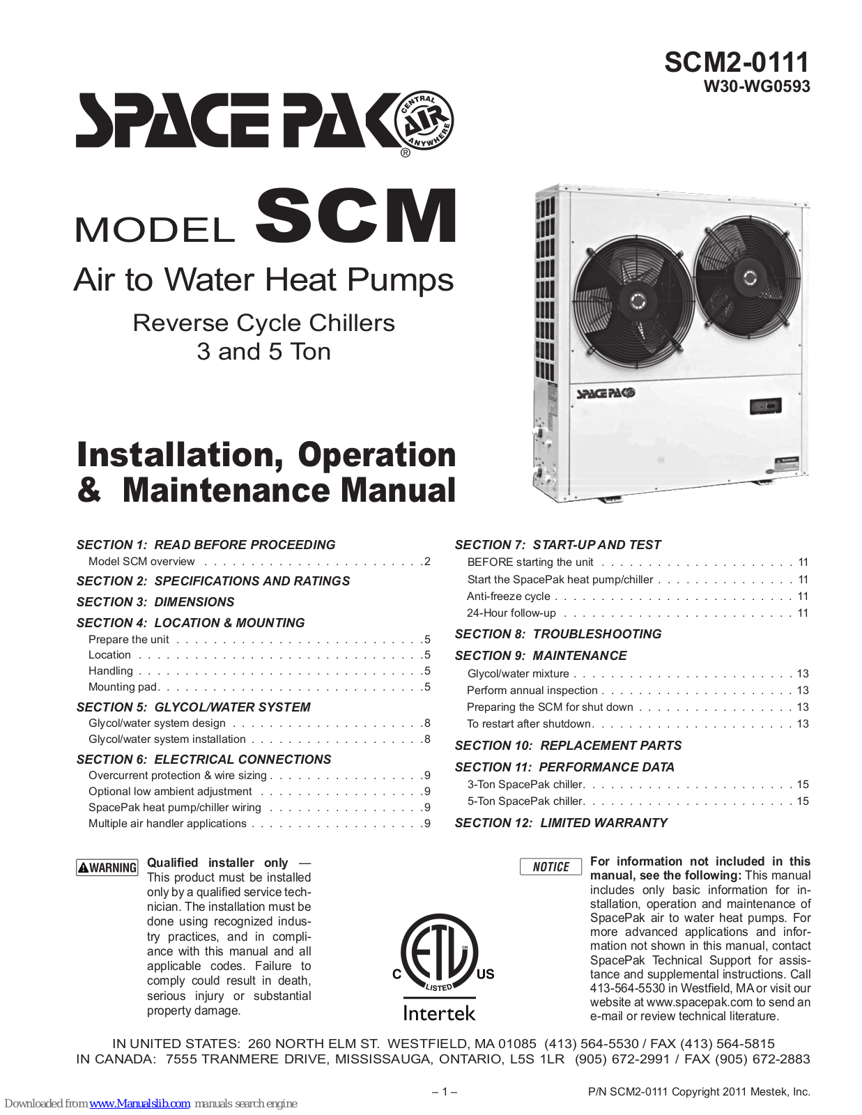 Space Pak SCM2-0111, SCM-036, SCM-060 Installation, Operation & Maintenance Manual - ManualMachine.com