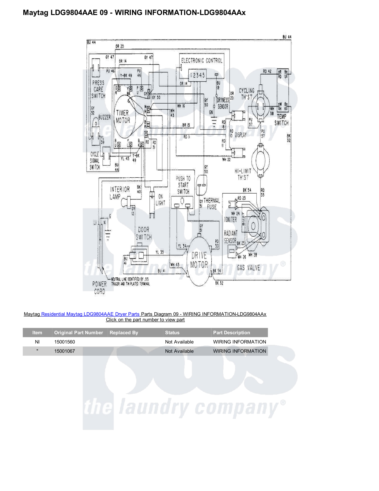 Maytag LDG9804AAE Parts Diagram