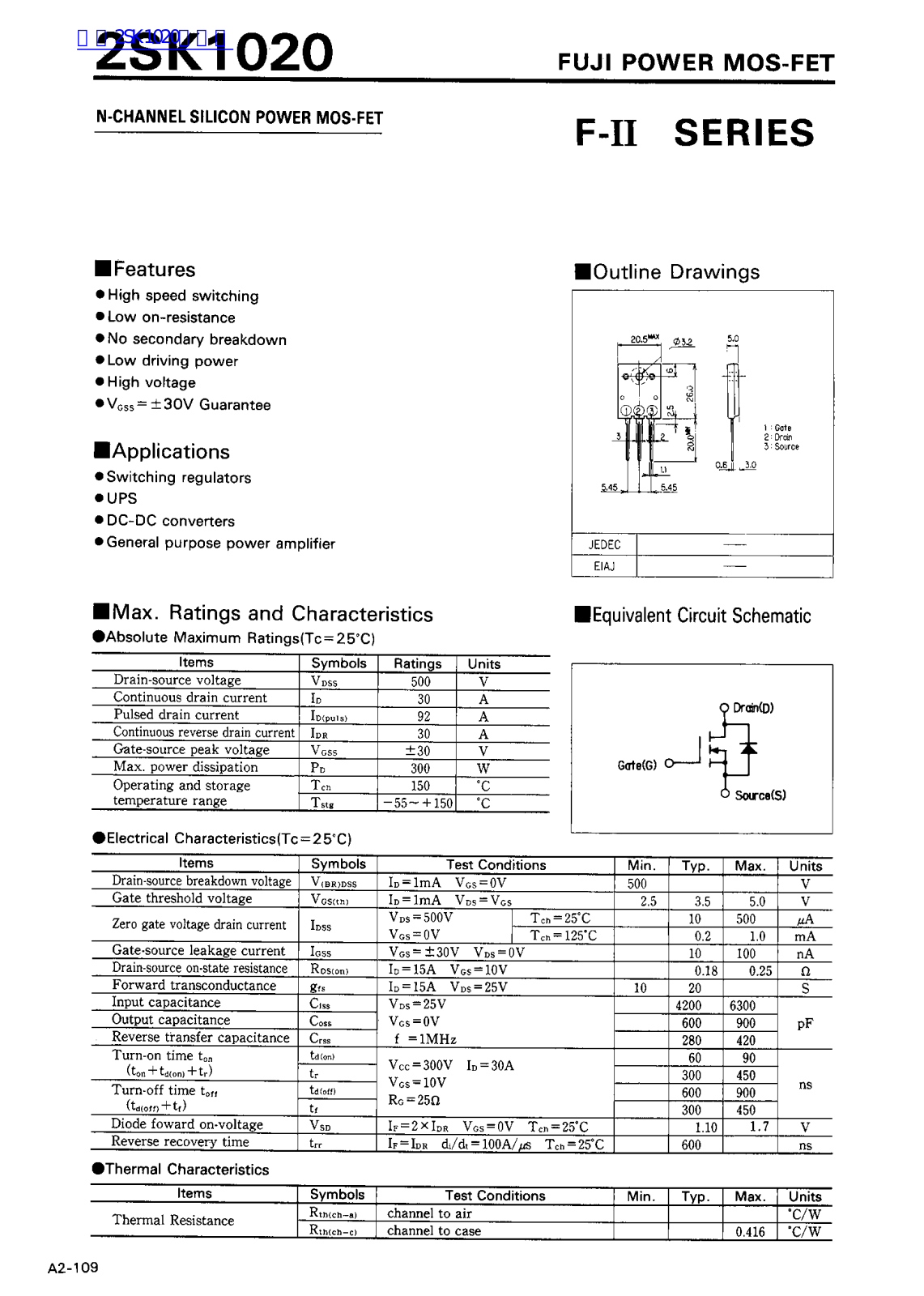 FUJI ELECTRIC 2SK1020 Service Manual