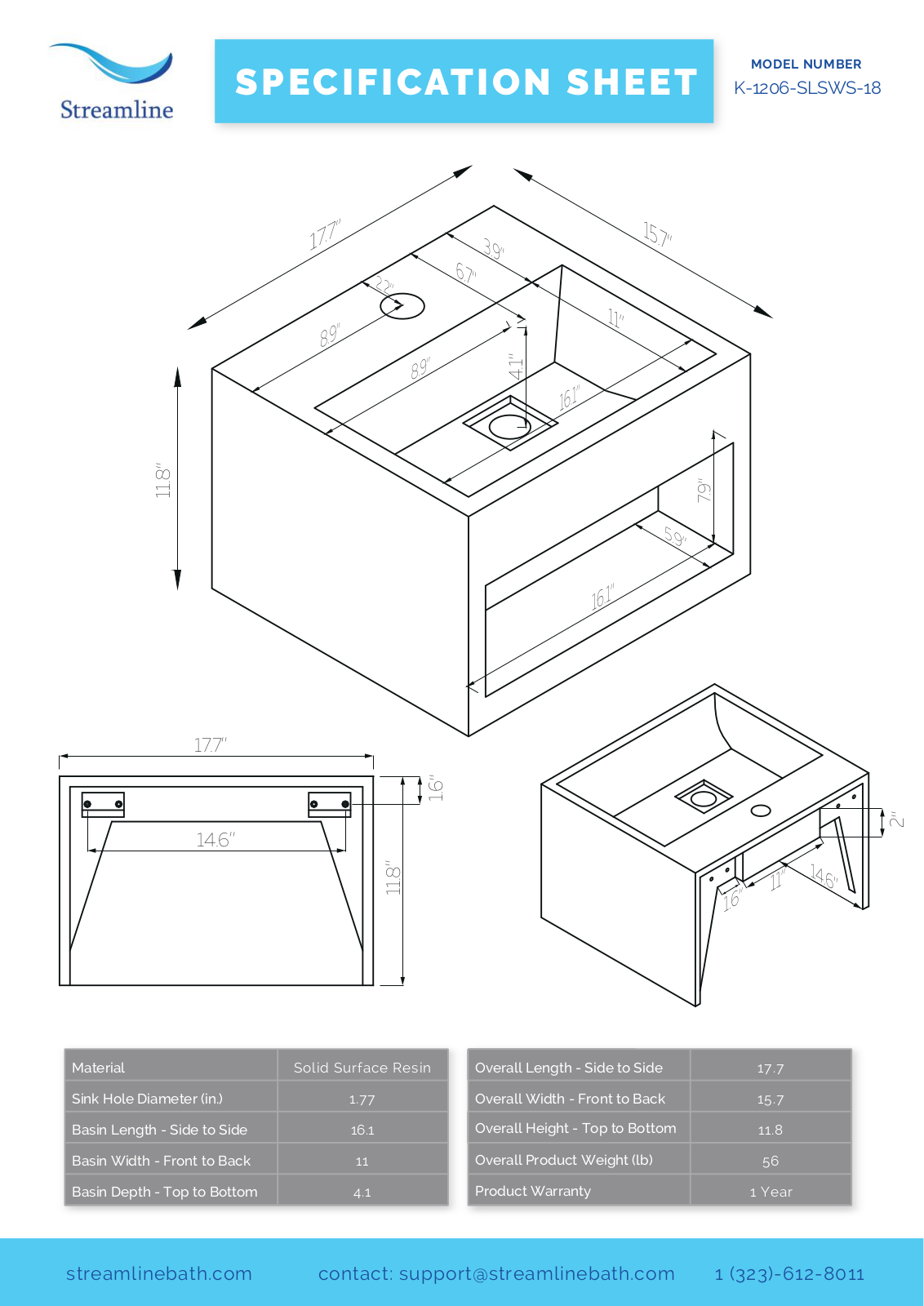 Streamline K1206SLSWS18 Specifications