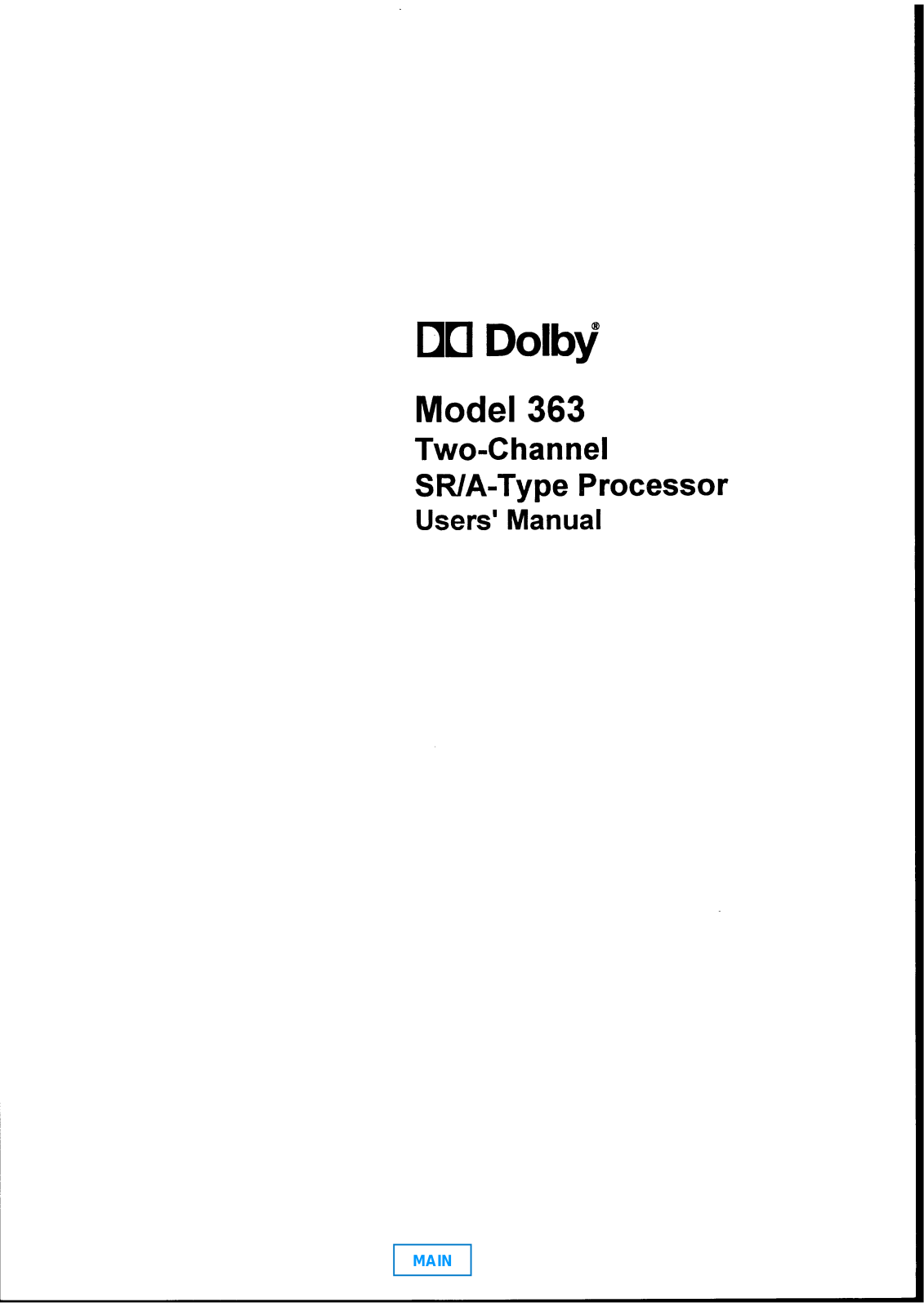 dolby 363 User Manual