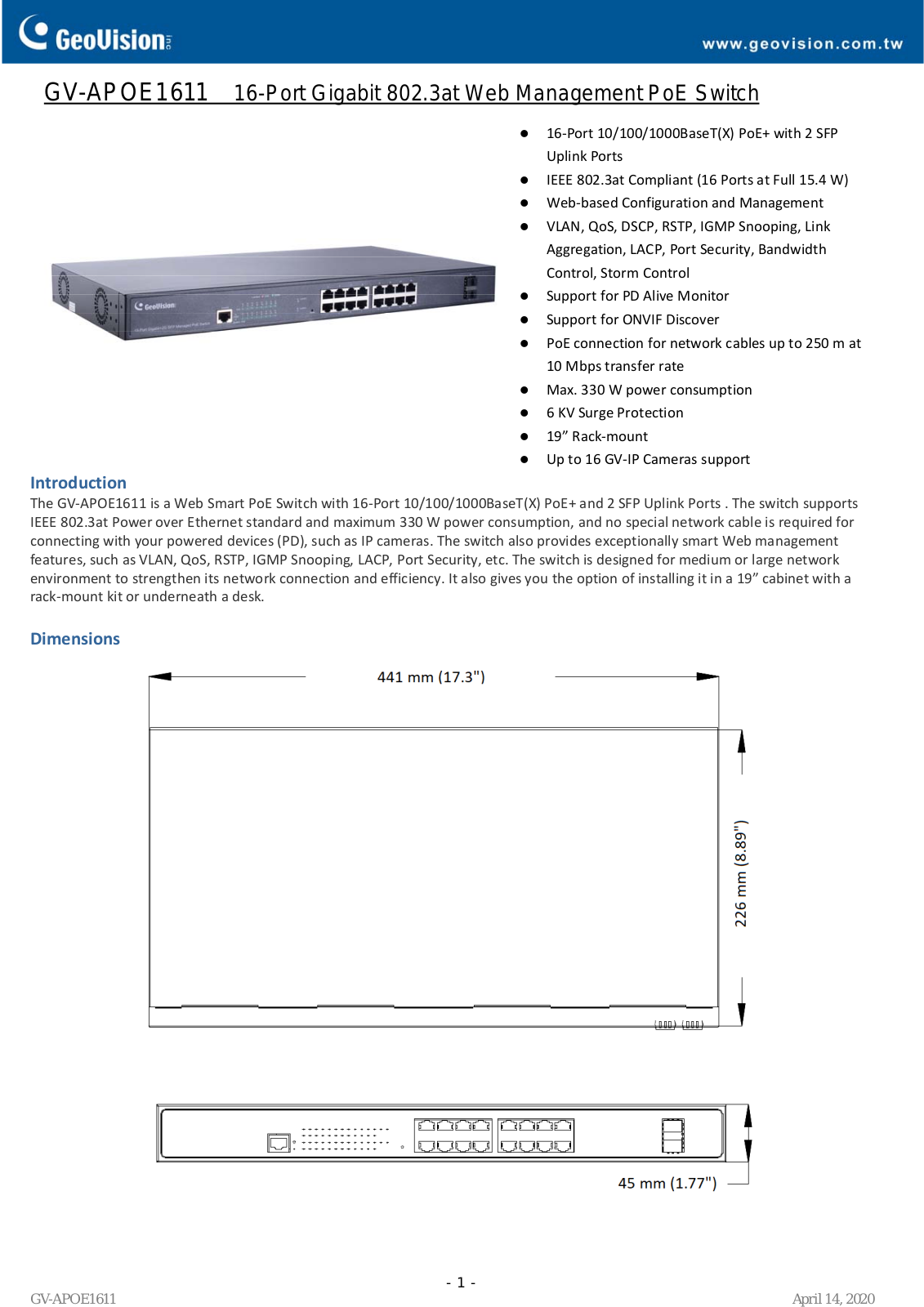 Geovision GV-APOE1611 Specsheet