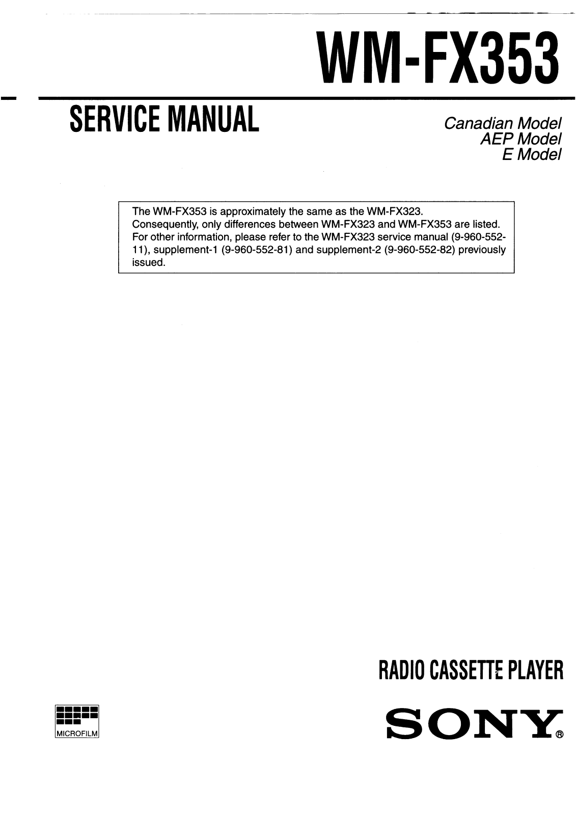 Sony WM FX 353 Service Manual