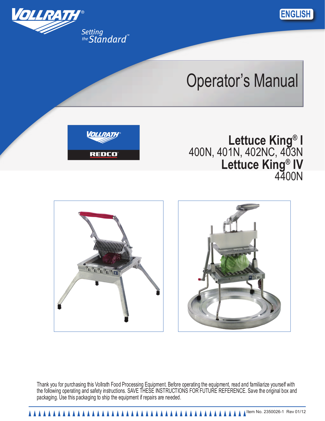 Vollrath 401N Installation  Manual