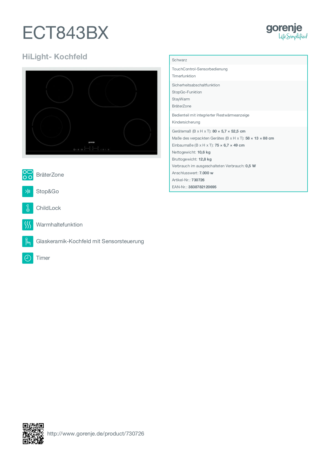 GORENJE ECT843BX Technical data