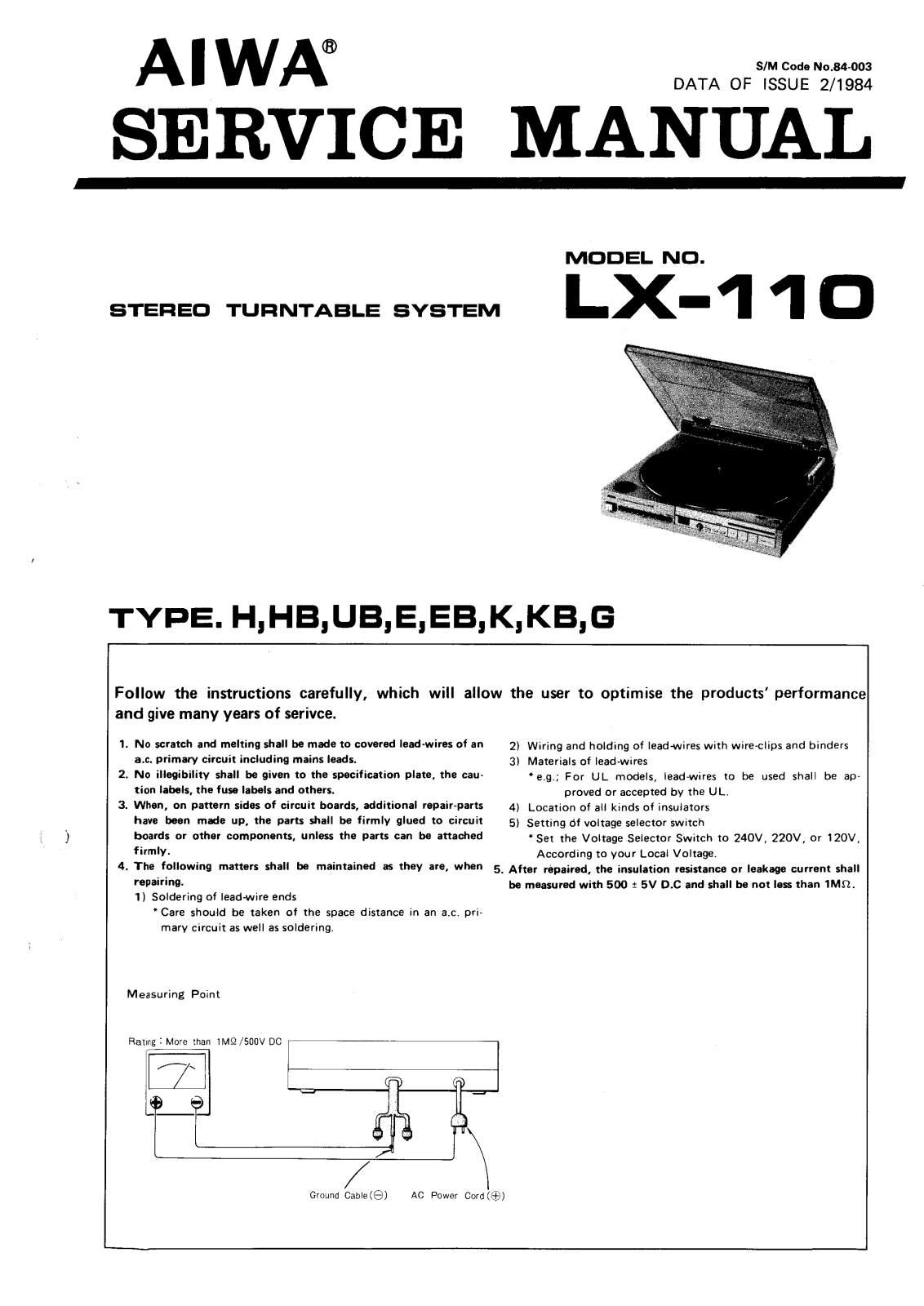 Aiwa LX-110 Service Manual