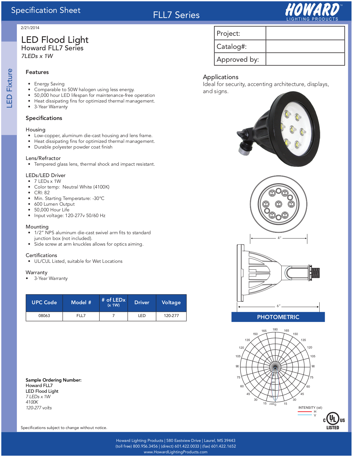 Howard Industries FLL7 Series Specifications