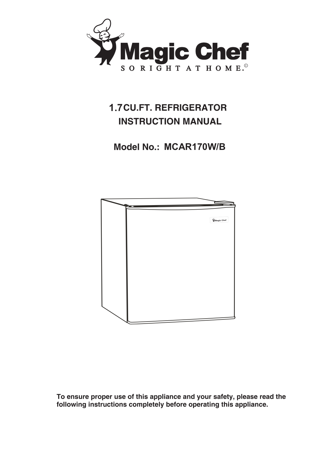 Magic Chef MCAR170B User Manual