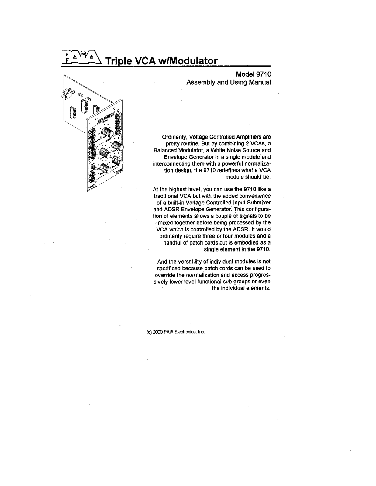 PAiA Electronics 9710 User's Manual