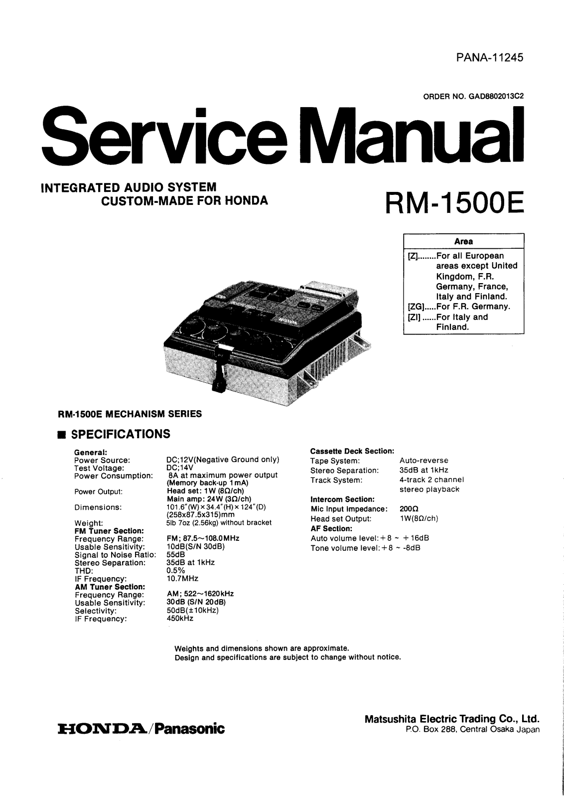 Panasonic RM-1500-E Service manual