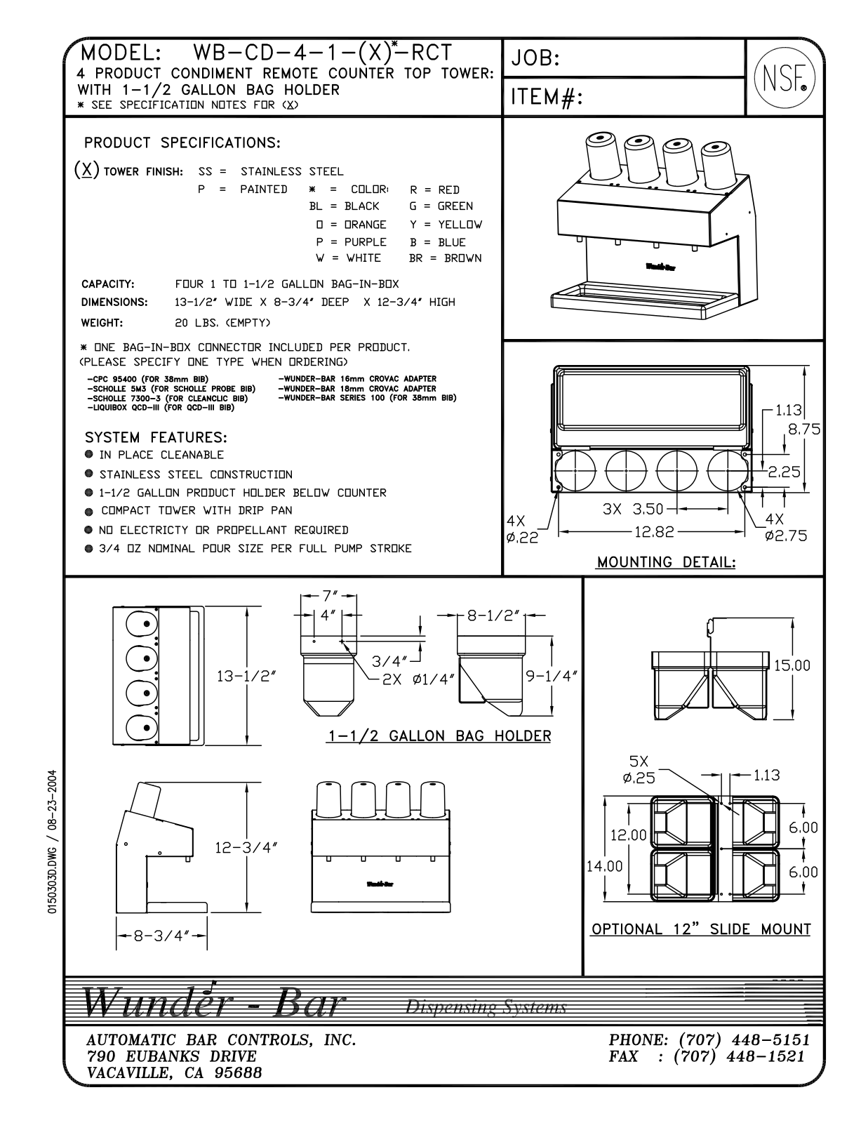 Wunder Bar WB-CD-4-1-X-RCT User Manual