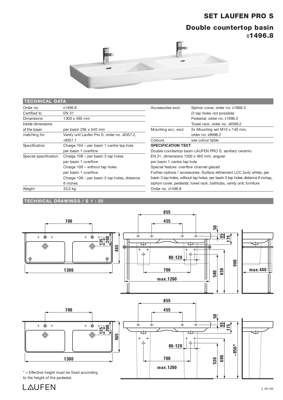 Laufen 8.1496.8 Datasheet