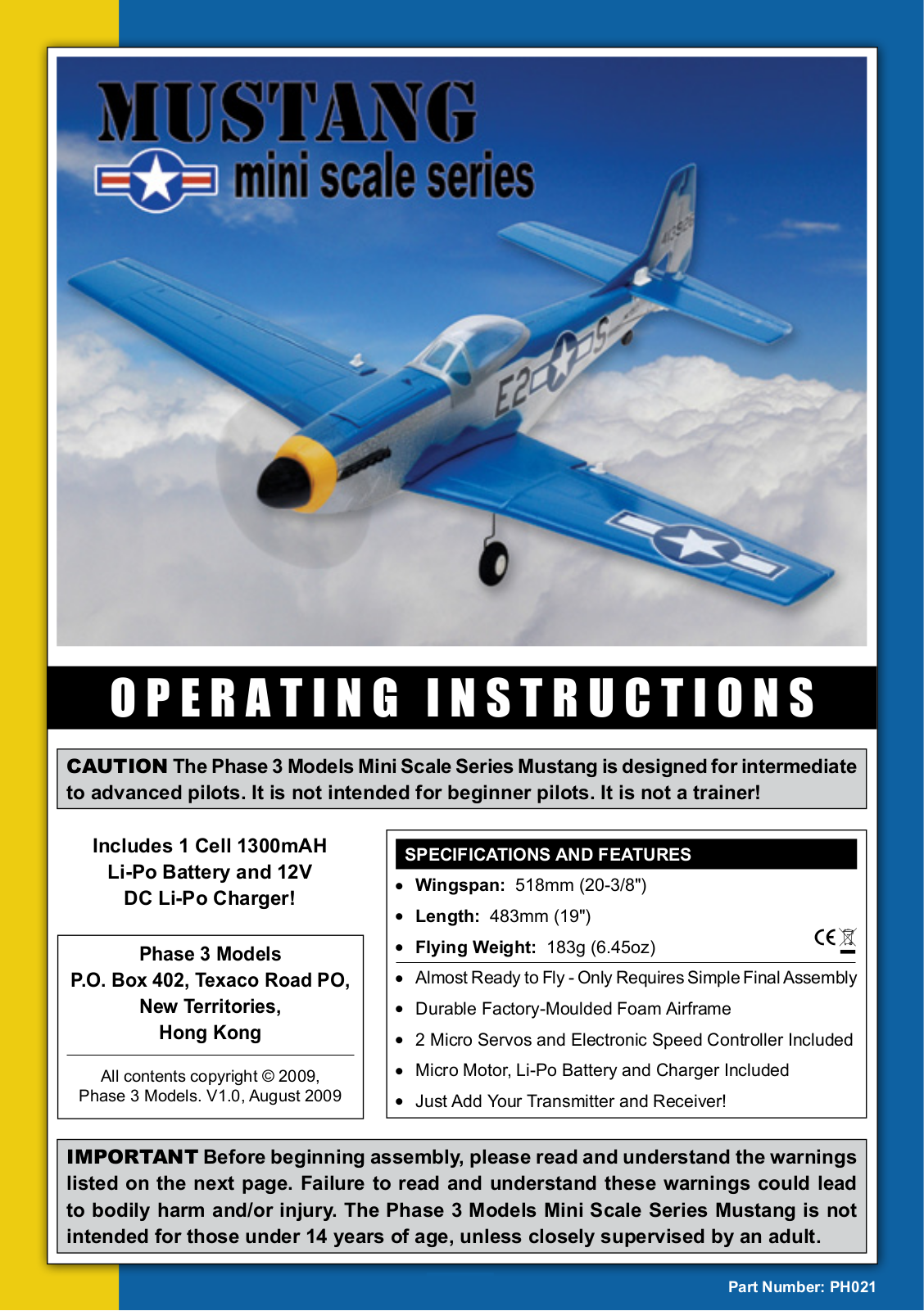 Mustang PH021 Operating Informations