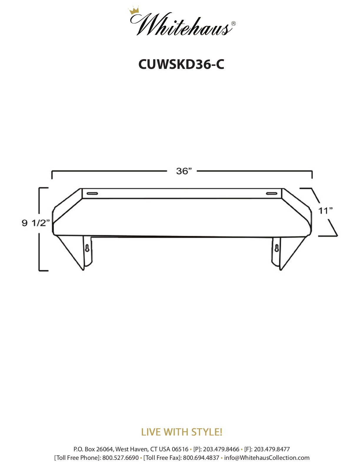 Whitehaus CUWSKD36C Specifications