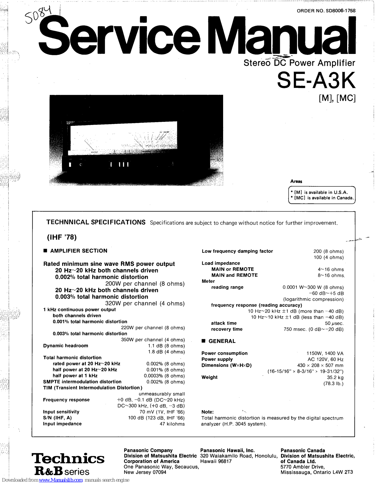 Technics SE-A3KM, SE-A3KMC Service Manual