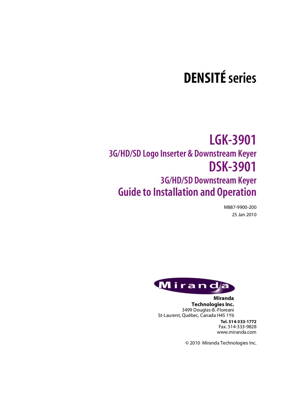 Grass Valley LGK-3901 User Manual