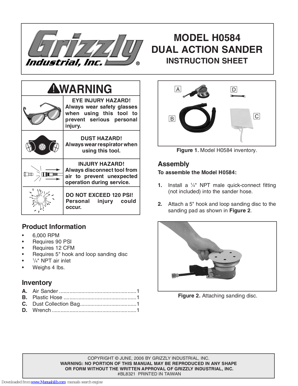 Grizzly H0584 Instruction Sheet