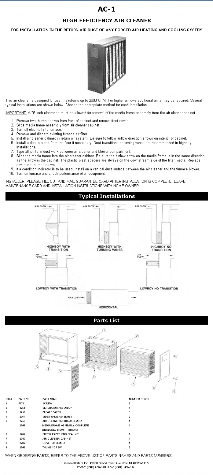 General Ac-1 Owner's Manual