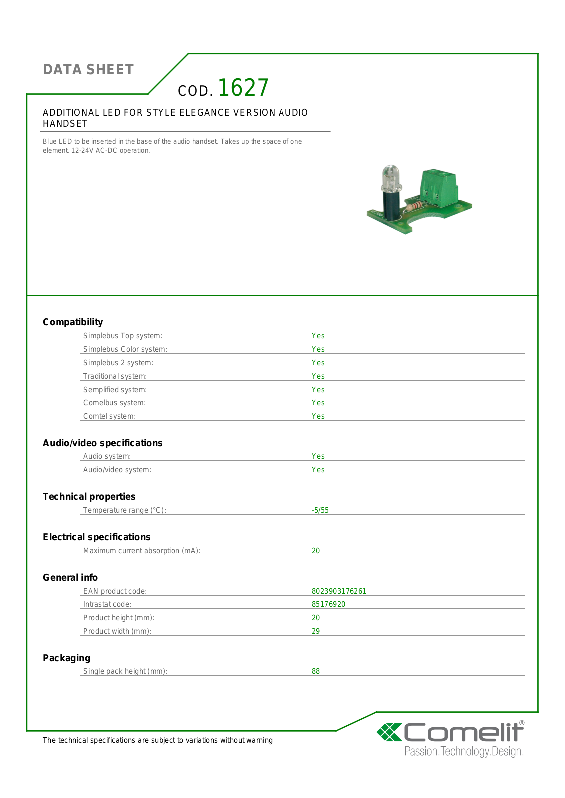 Comelit 1627 Specsheet - ManualMachine.com