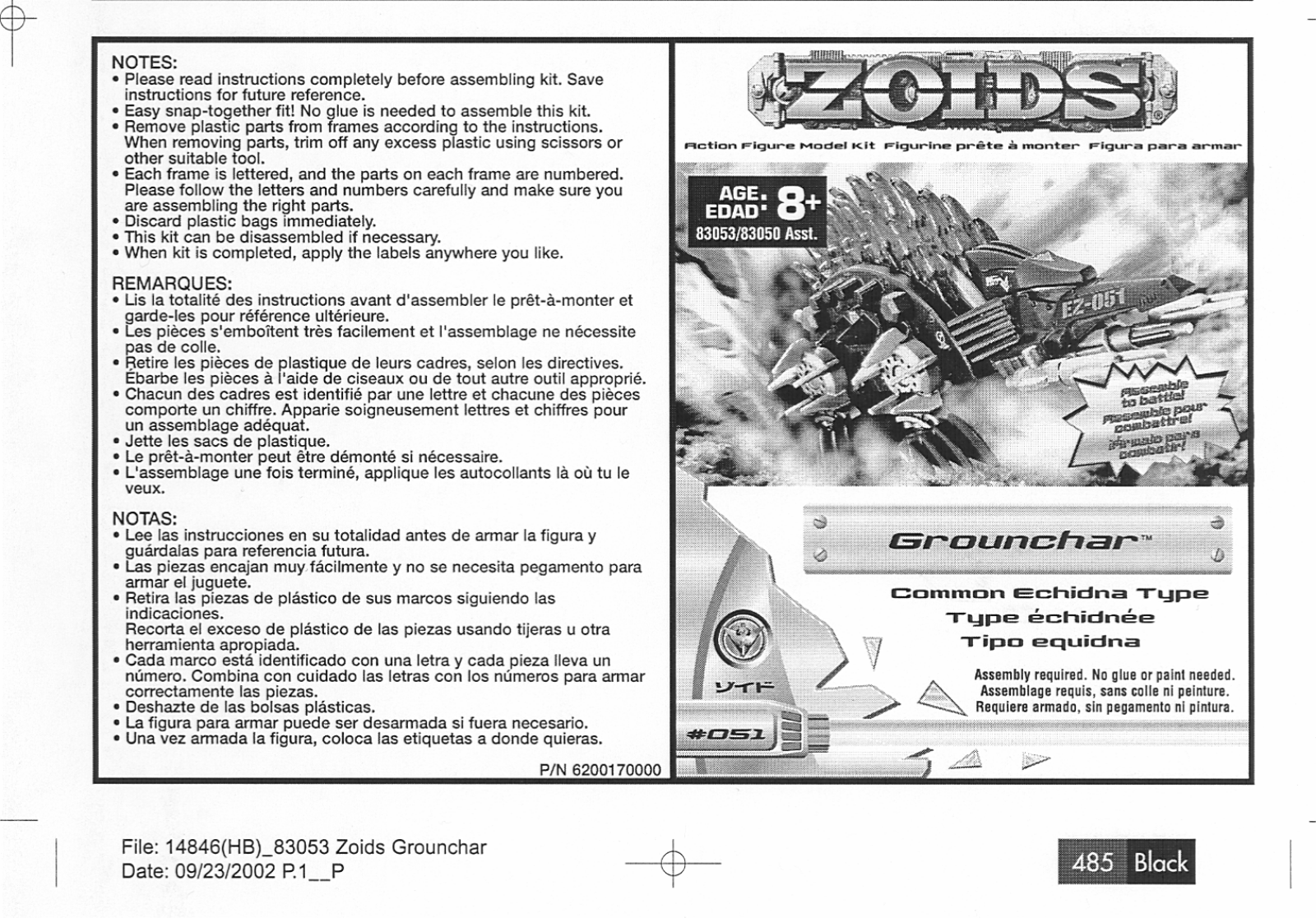 Hasbro ZOIDS GROUNCHAR User Manual