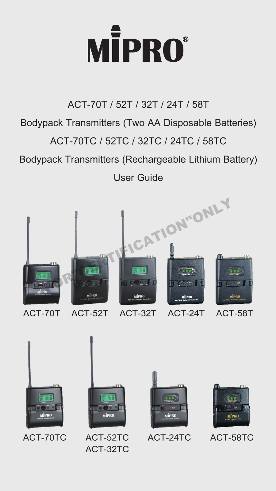 Mipro Electronics Co ACT58TC58T Users manual