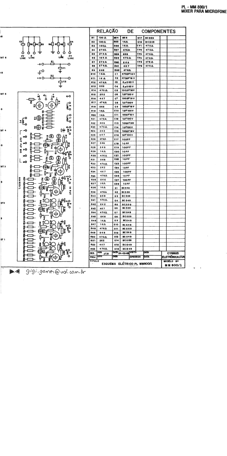 Cygnus MM800-1 Schematic