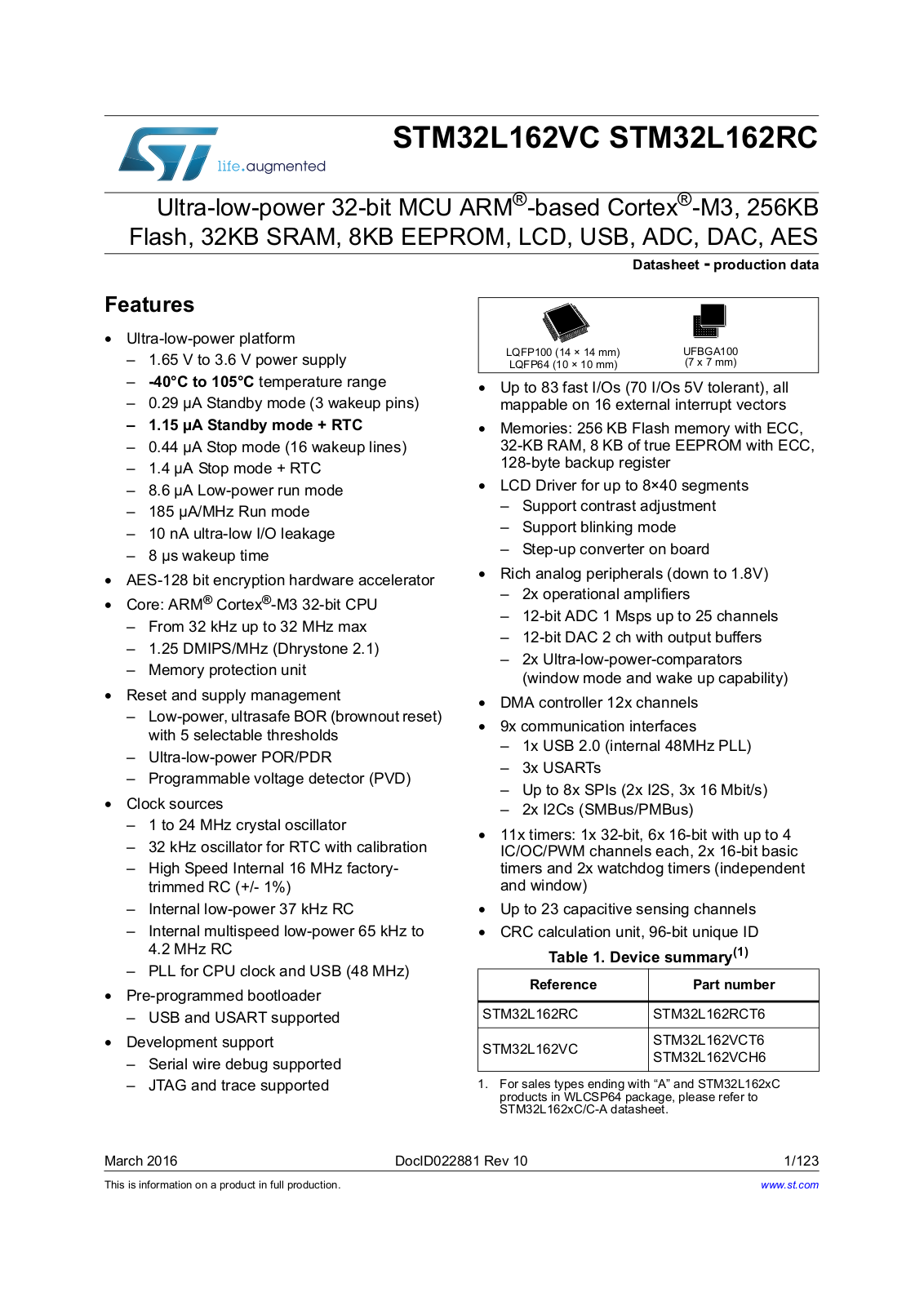 STMicroelectronics STM32L162RC, STM32L162VC User Manual