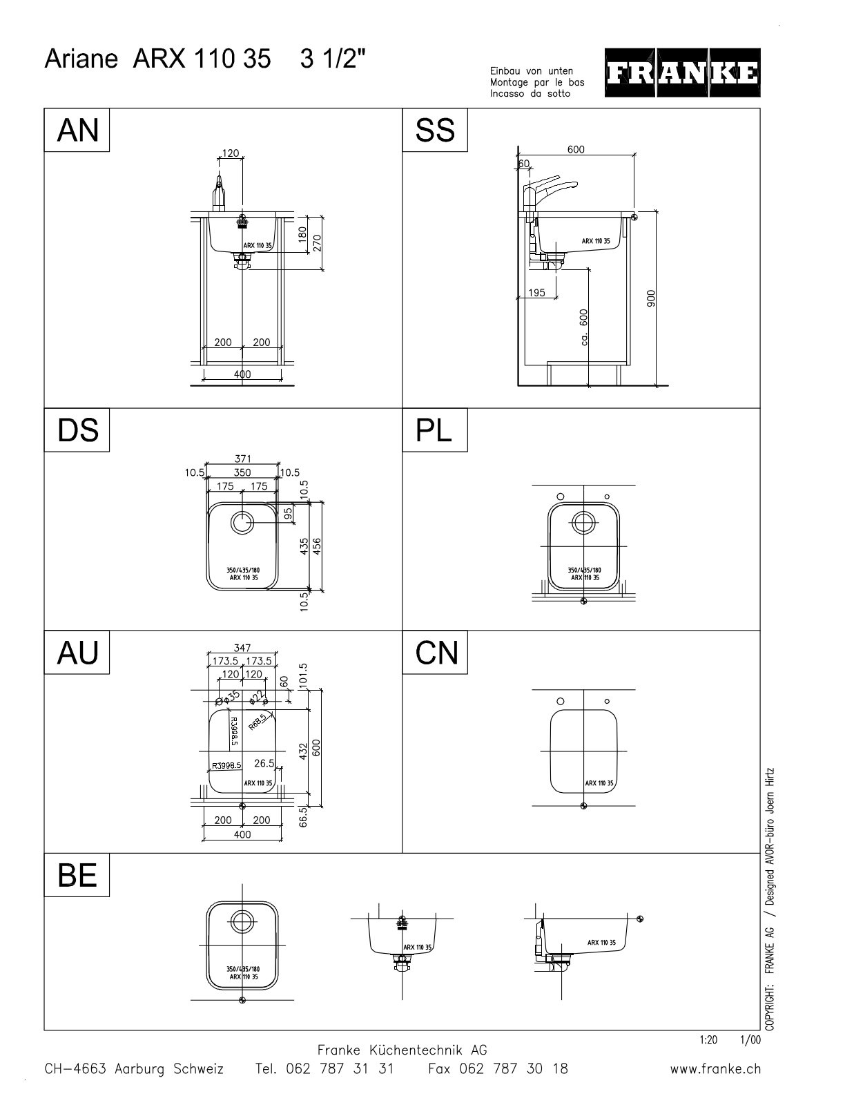 Franke AR110-35 Specifications Sheet