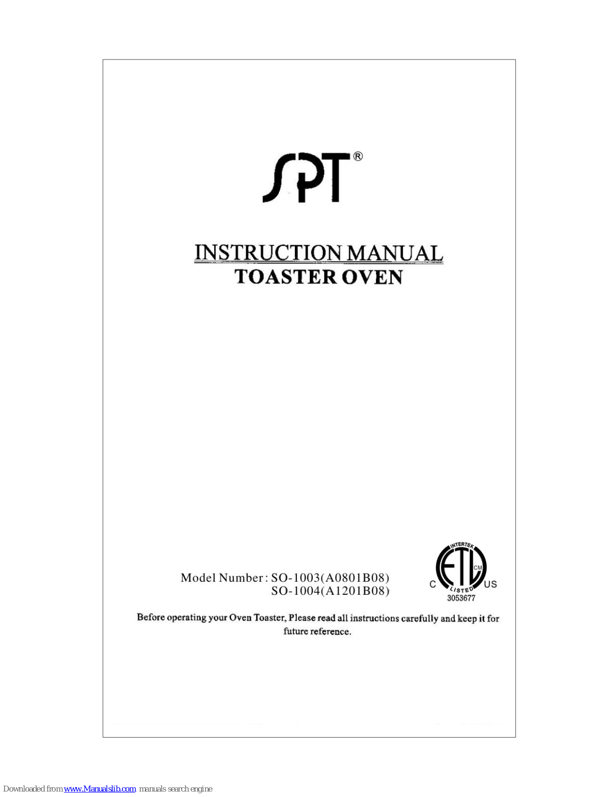 SPT SO-1004, 15-940 Instruction Manual