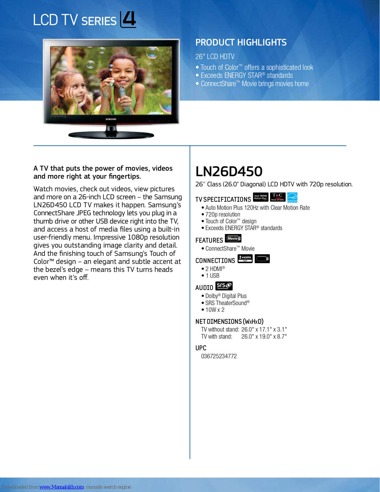 Samsung LN26D450G1DXZA, LN26D450 Brochure