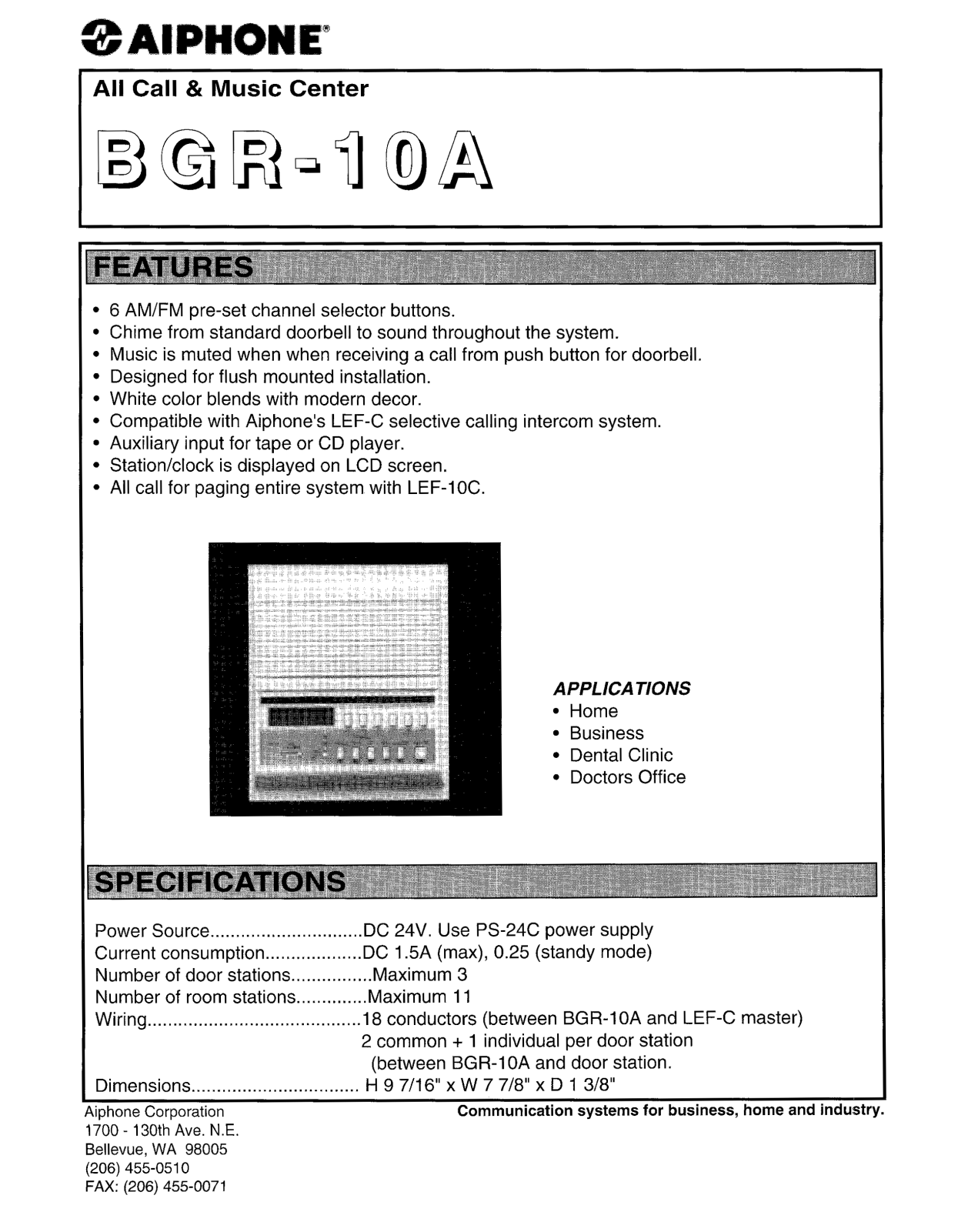 Aiphone BGR-10A Service Manual