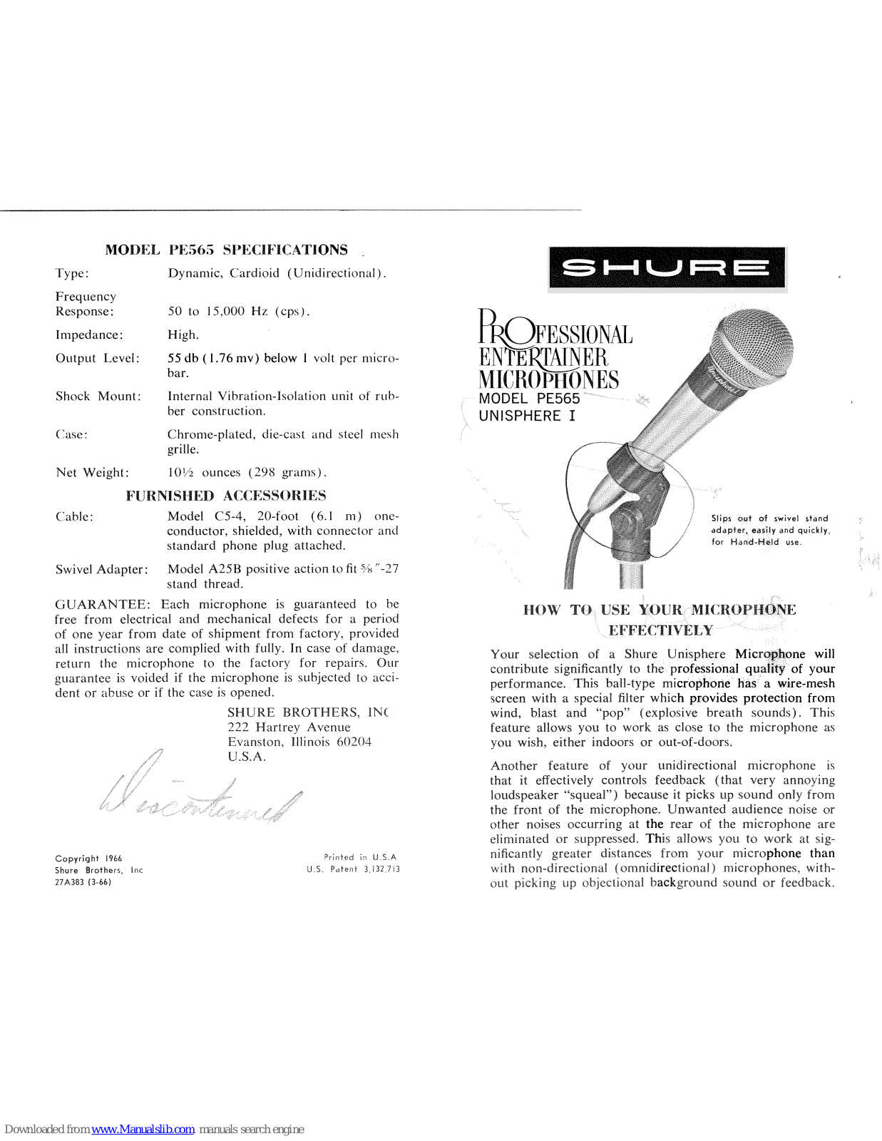 Shure PE565 User Manual - ManualMachine.com