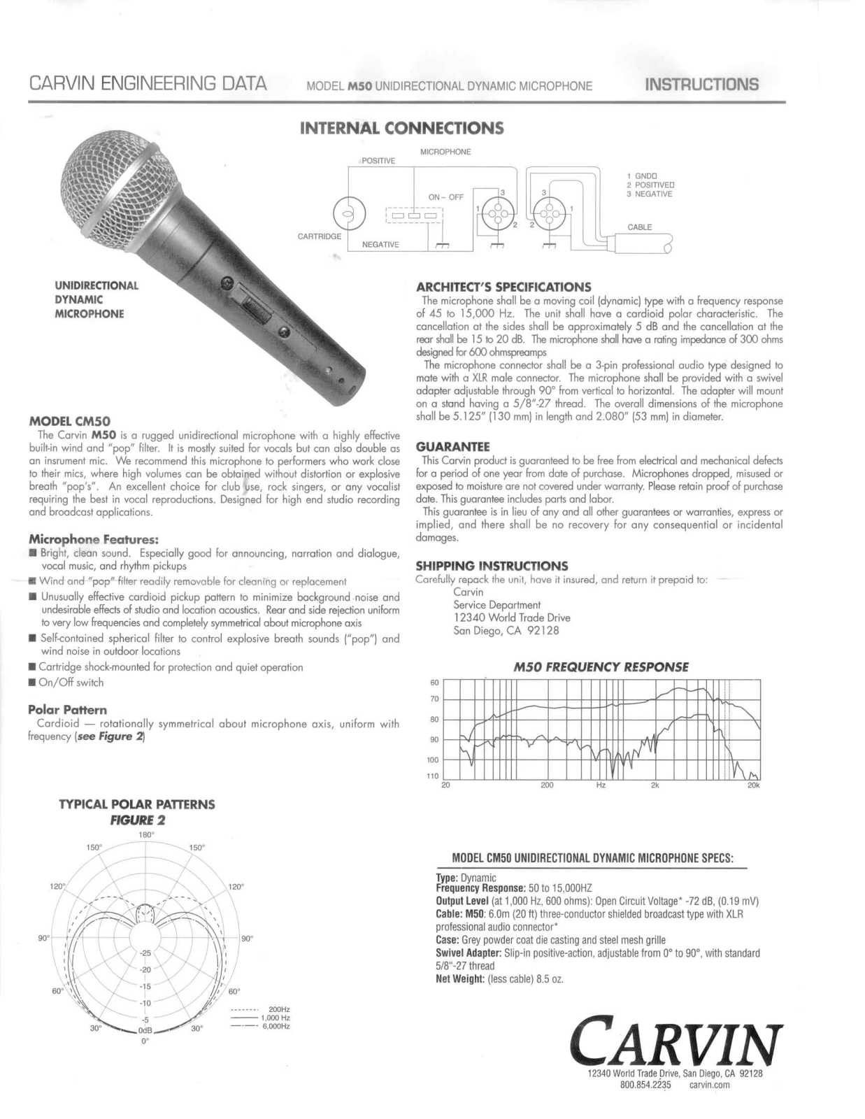 Carvin M50 Quick Reference Guide