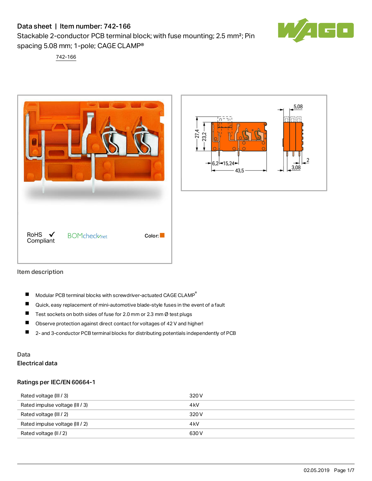 Wago 742-166 Data Sheet