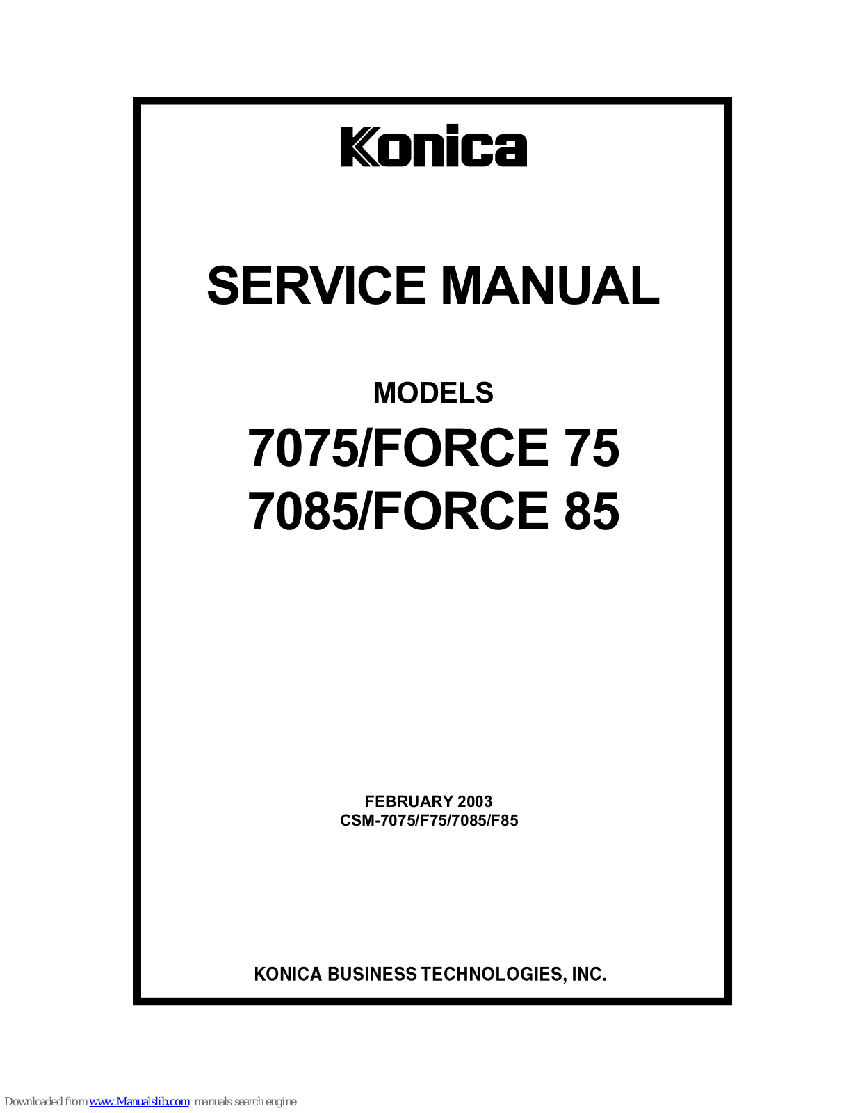 Konica Minolta 7085/FORCE 85, 7075/FORCE 75 Service Manual