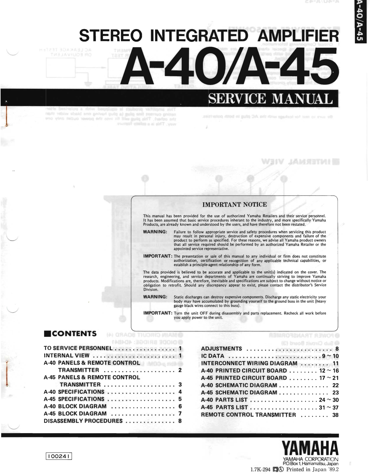 Yamaha A-40 Schematic