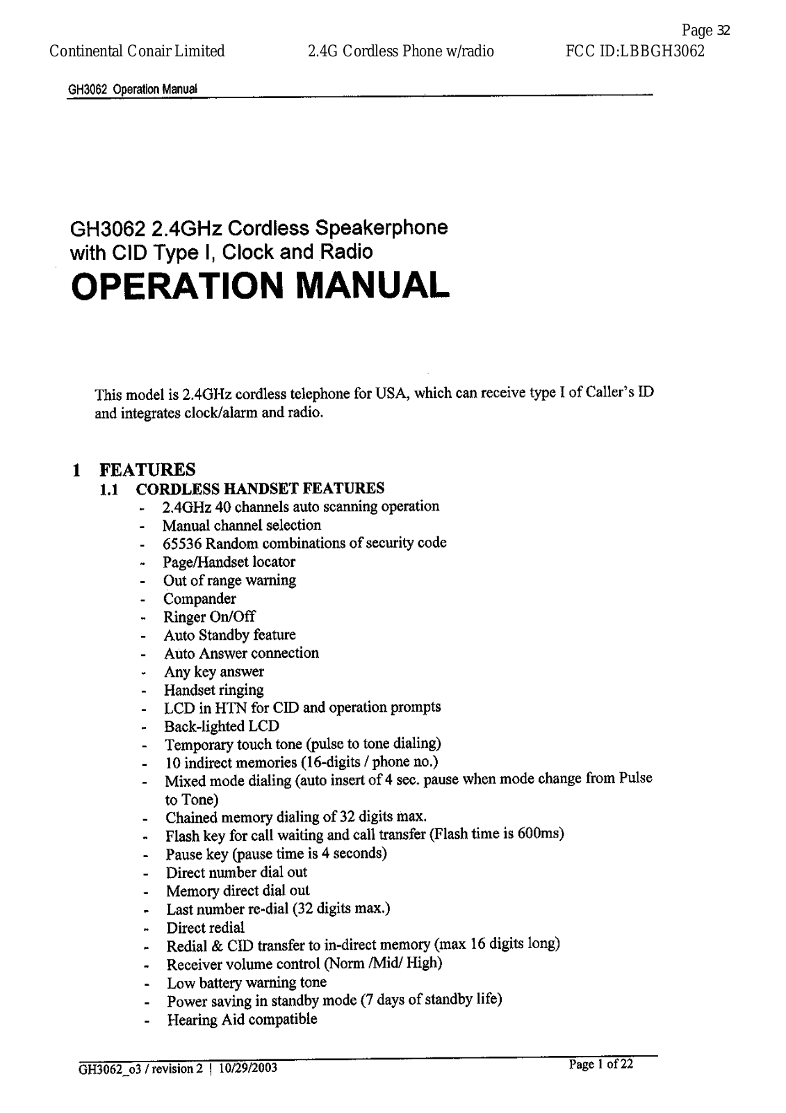 Continental Conair GH3062 Users manual