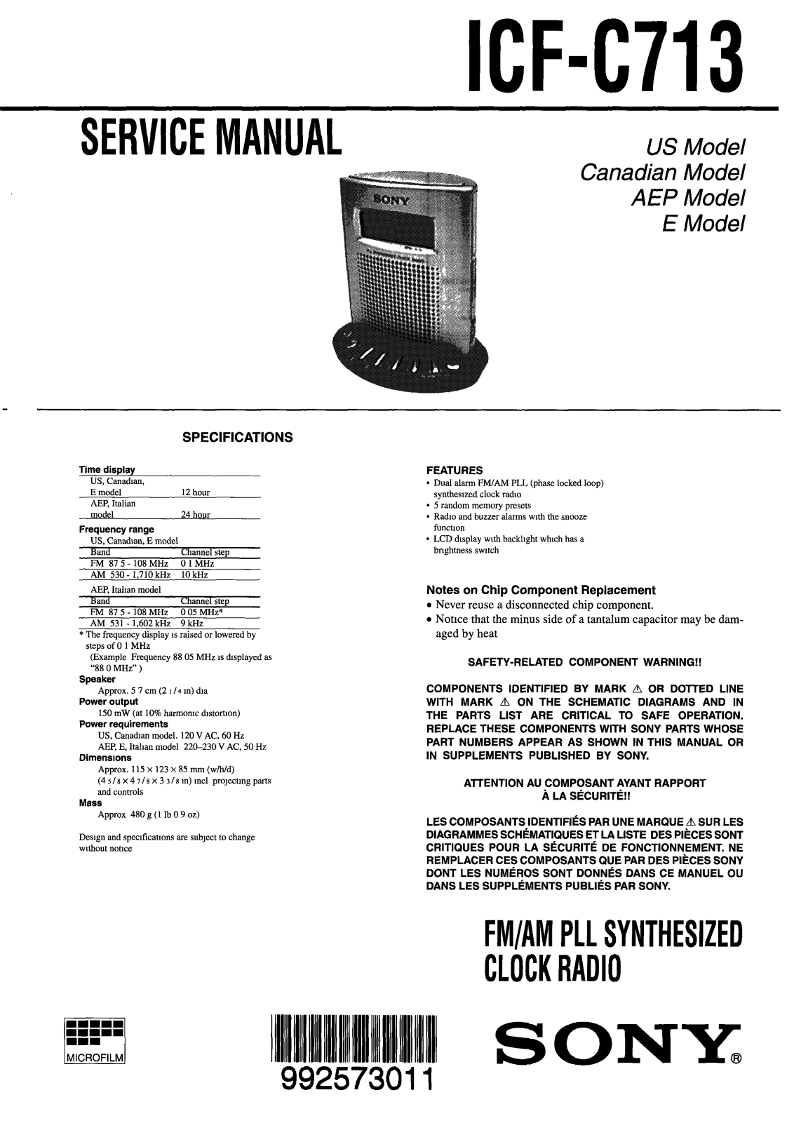 Sony ICFC-713 Service manual