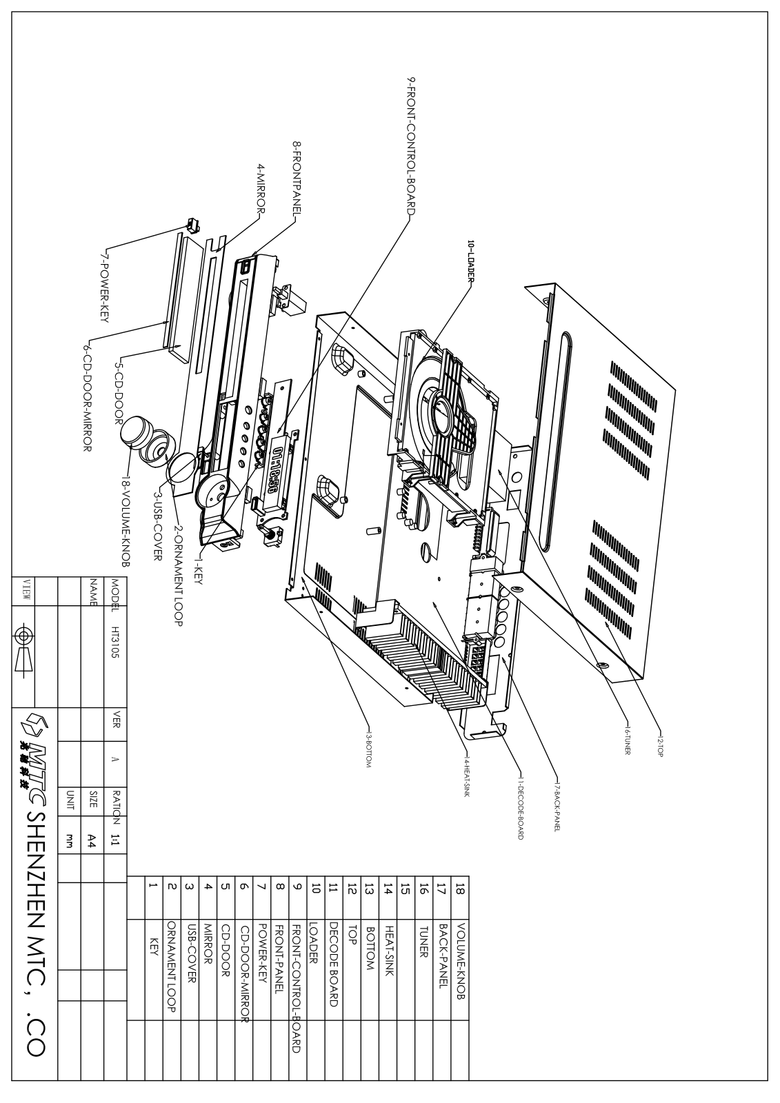 SHENZHEN MTC HT3101 Exploded view