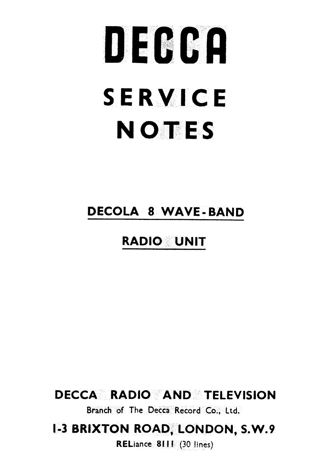 Decca Decola Service manual