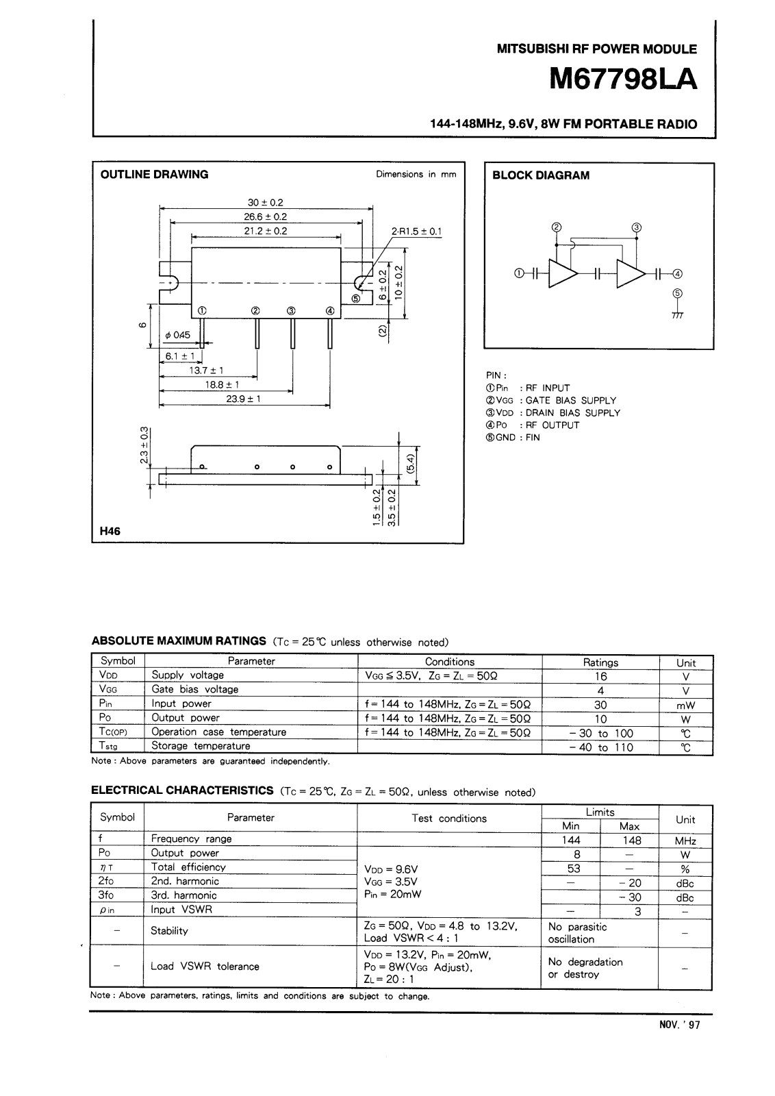 Mitsubishi M67796LA Datasheet