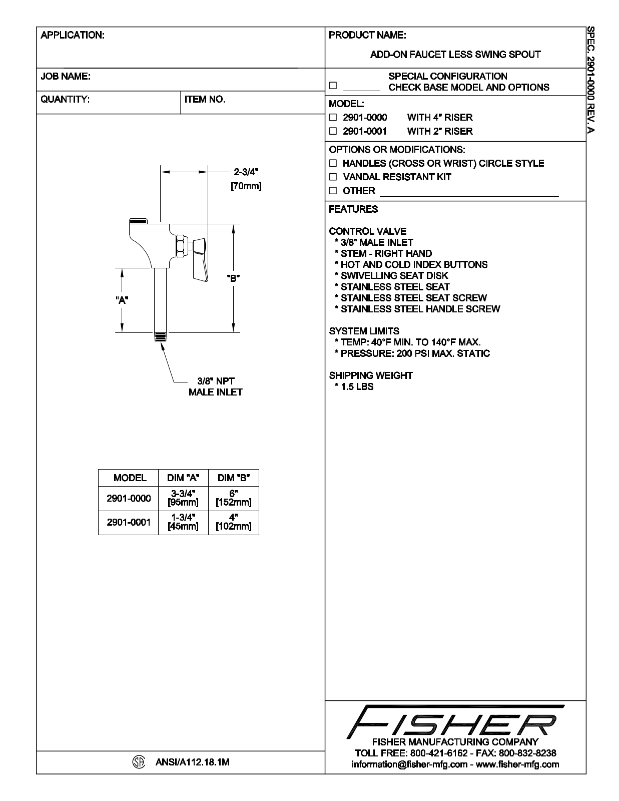 Fisher Manufacturing 2901-0000 User Manual