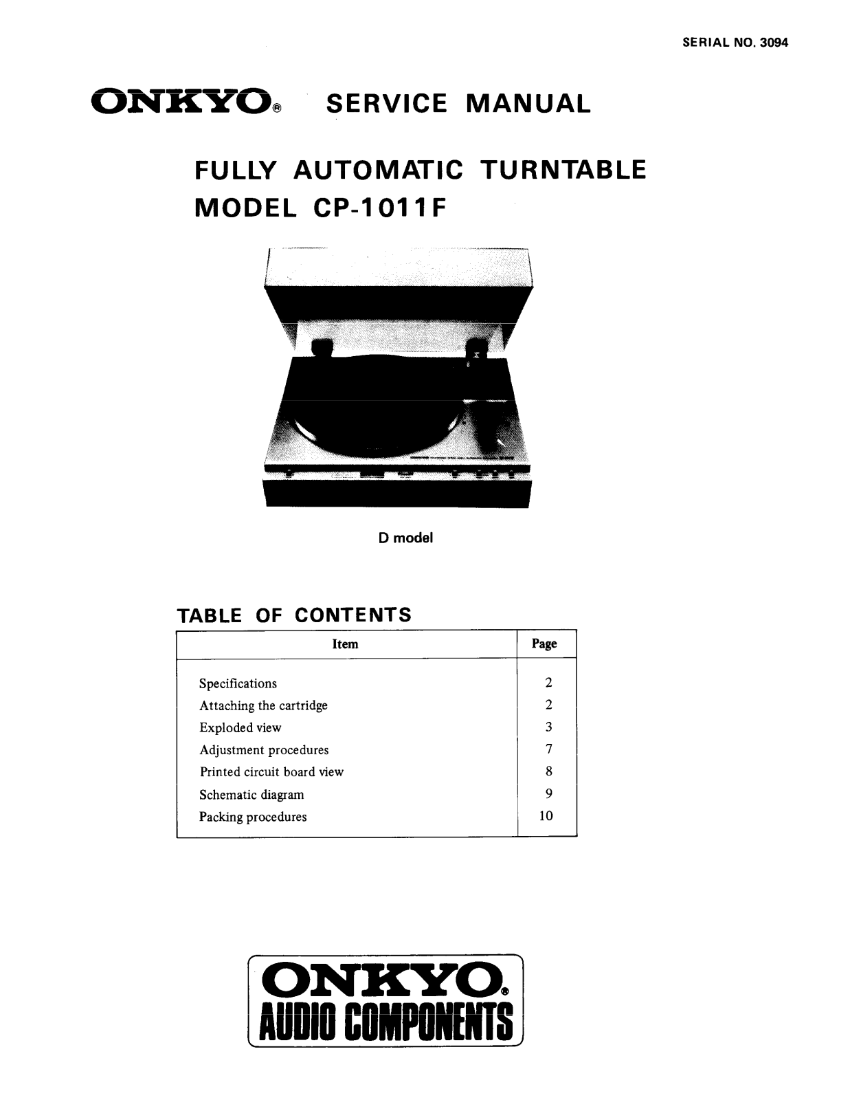 Onkyo CP-1011-F Service manual