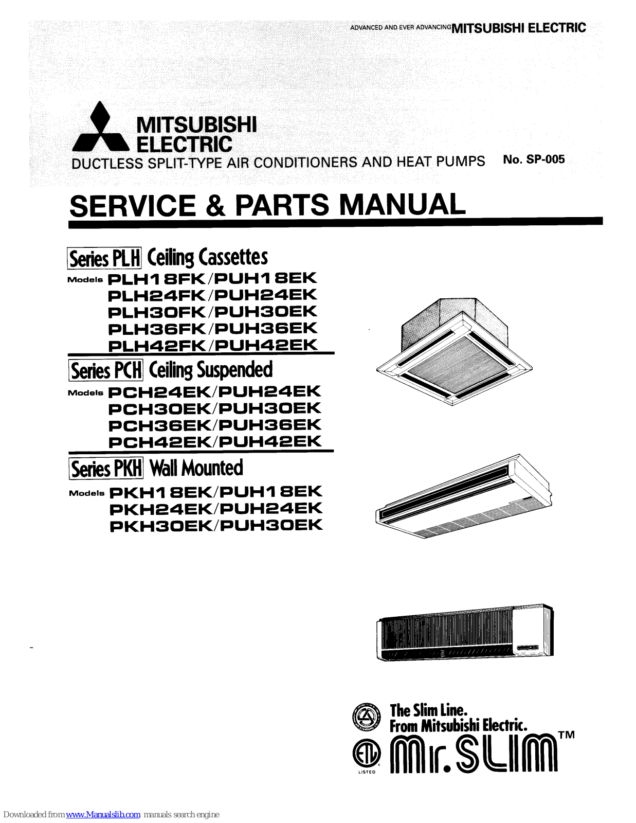 Mitsubishi PLH24FK, PUH30EK, PUH18EK, PUH24EK, PUH36EK Service & Parts Manual