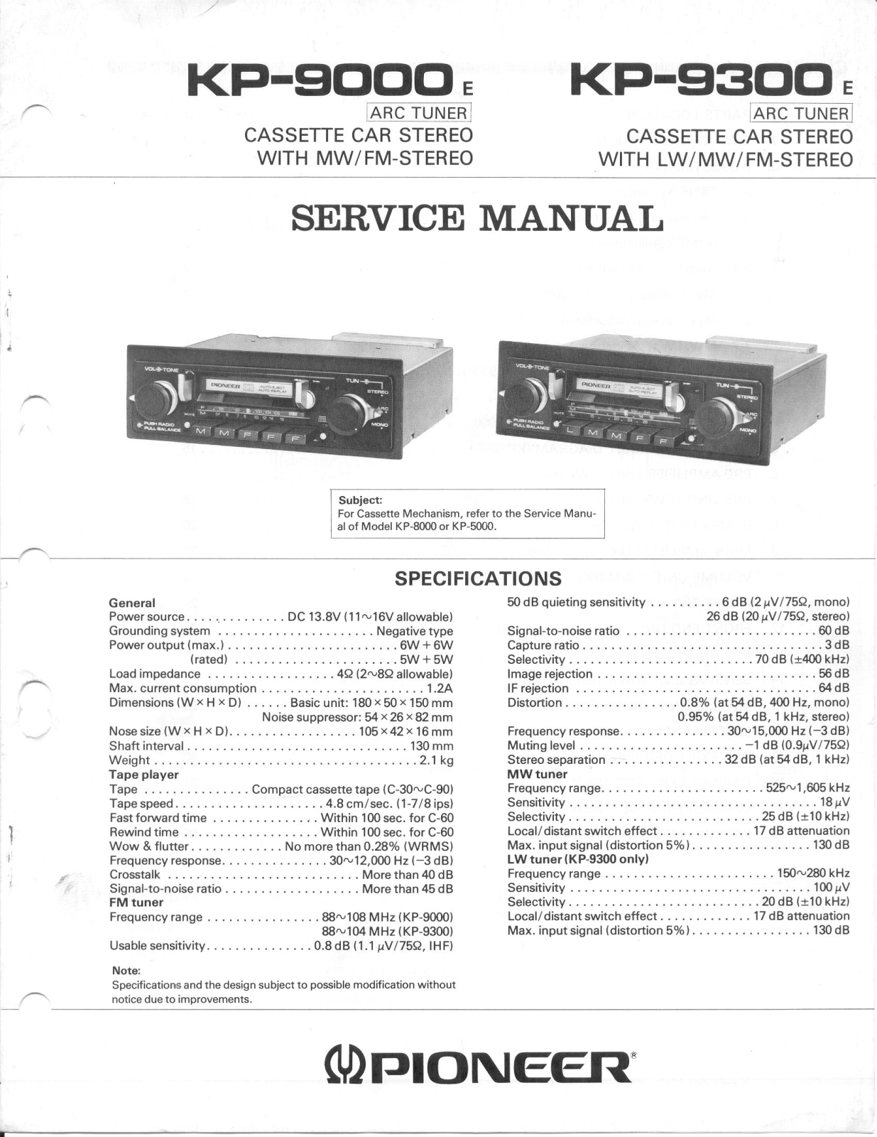 Pioneer KP-9000, KP-9300 Service Manual
