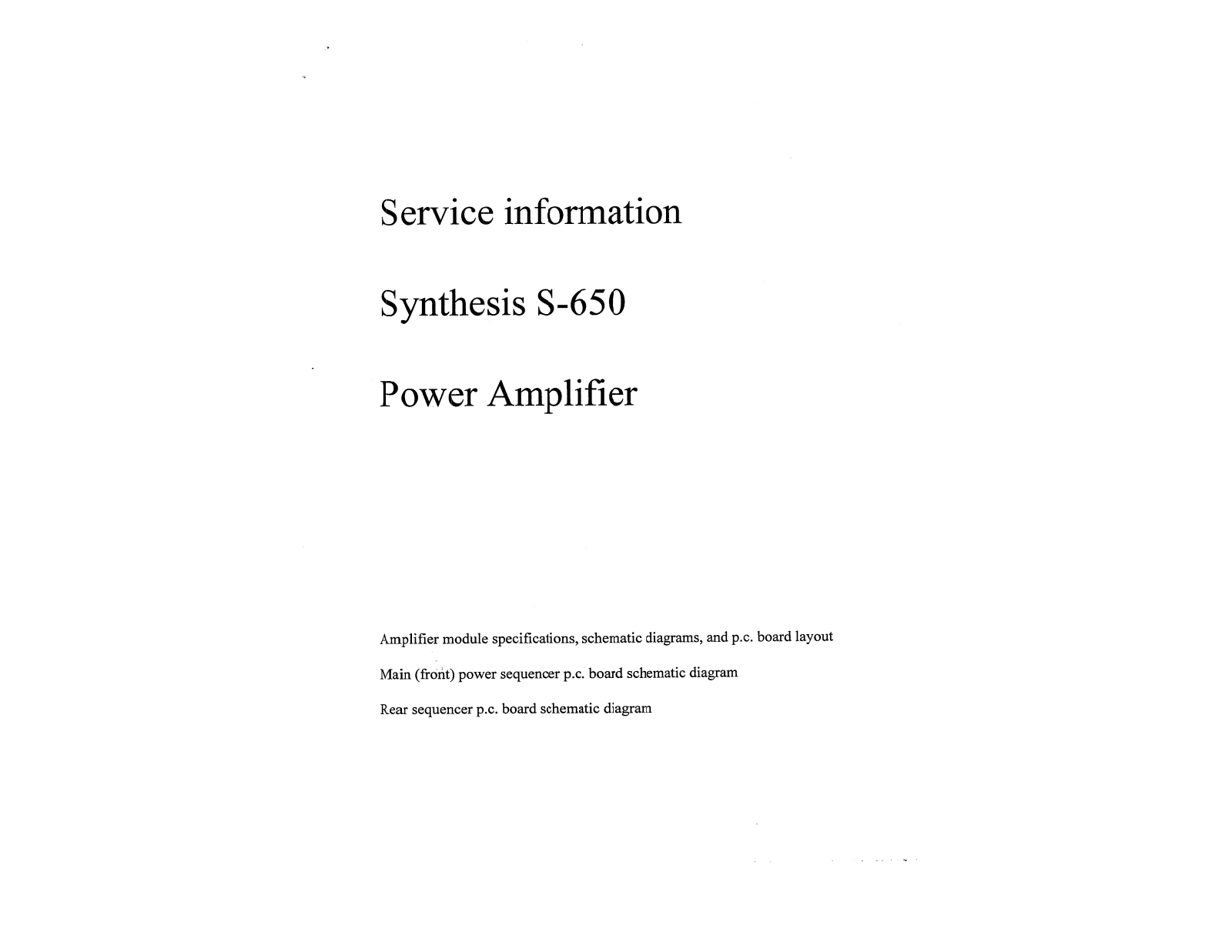 JBL Synthesis S-650 Service manual