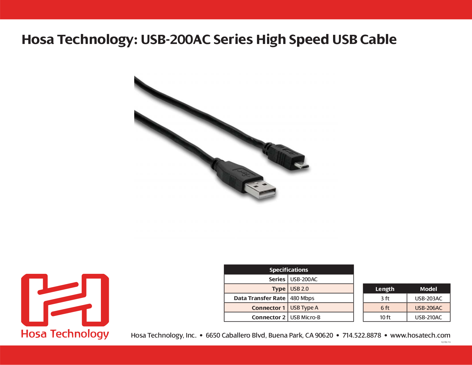 Hosa USB-206AC Specifications